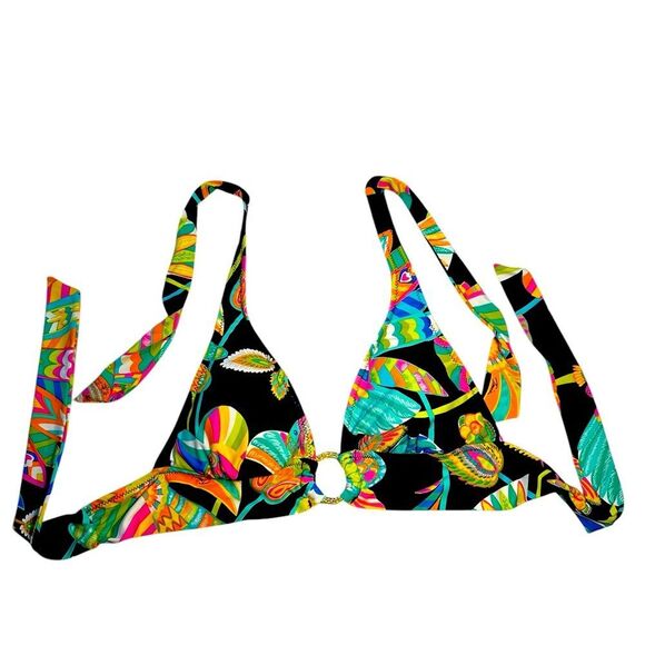 Tina Turk - size 2 - Tropical Print Bikini Top - 2 removable pads & gold ring - Picture 1 of 6